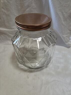 Amici Home Dakota Glass Canister W/Geometric Glass Design W/ Copper Lid